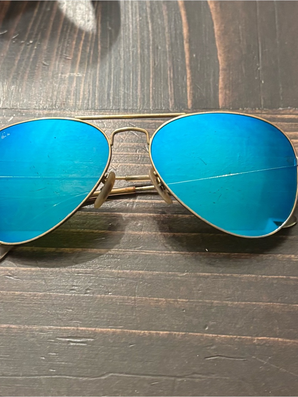 Ray-Ban Gold Aviator Sunglasses with Blue Mirrored Lenses